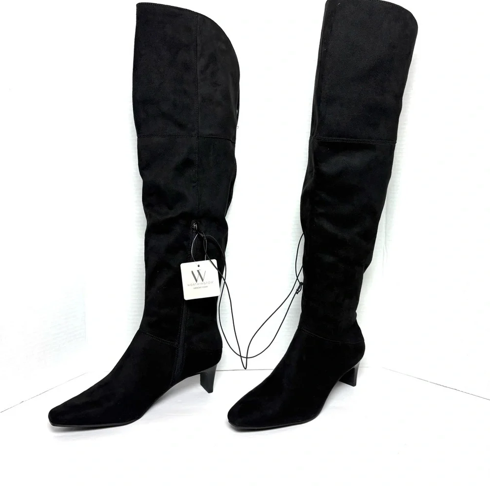 Worthington Over Knee Boots Black Faux Suede Tall Sexy Coquette Baddie Sz‎ 6 NWB